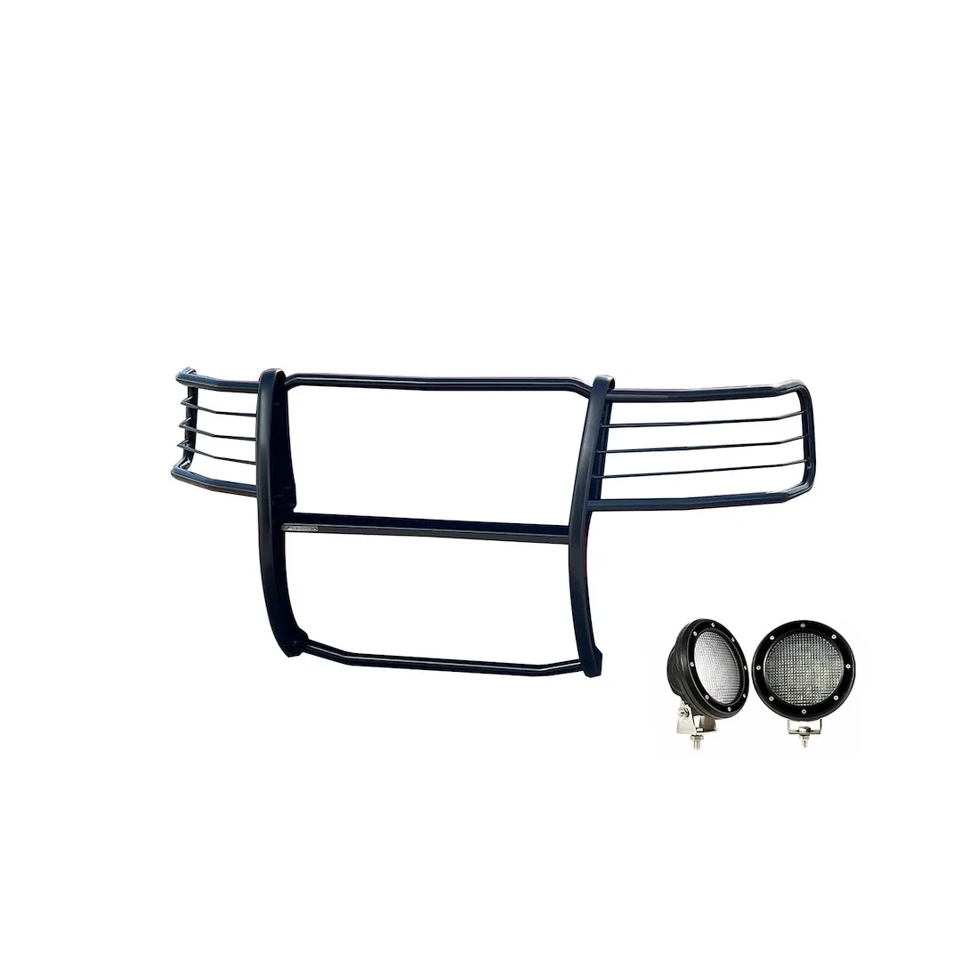 17FP28MA-PLFB – BLACK HORSE Grille Guard, 3-Piece Modular Powder Coated Black Steel Modular 1-1/2 Inch Diameter With ...